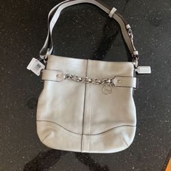 Brand New Coach Bag with Price tag, Coach Leather Metallic Silver/Putty Pebble .Convertible Shoulder Bag /Crossbody- Chain Duffle collection.