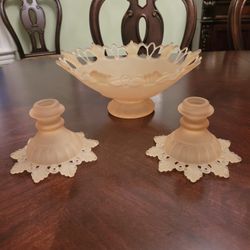 Vintage Westmoreland Doric Lace Bowl & Candlesticks