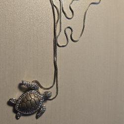 Turtle Pendant Outlined In White Zircon