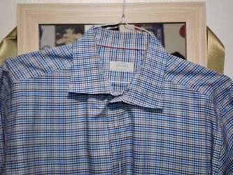 ETON mens shirt Size XL Extra Large luxury designer Checkered plaid blue