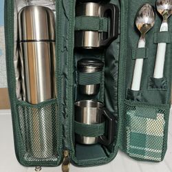 Travel thermos kit with cups and spoons