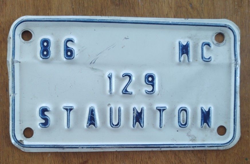 1986 Staunton Va Motorcycle License Plate
