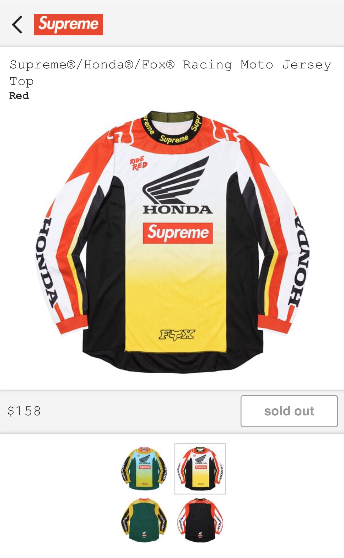 Supreme / Honda / Fox Racing Moto Jersey Top