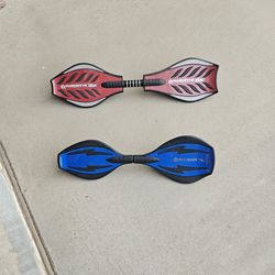 Pair of Razor RipStiks (Red DLX & Blue Classic)