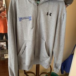 Under Armor Grey Fleeced Jacket Small, Unisex, No Tears Or Stains Says