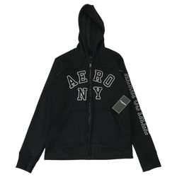 Aeropostale Full Zip Hoodie Mens Small S Black Jacket Sweatshirt Preppy AERO NY