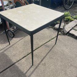 Vintage Metal legged Foldable Card Table, with padded cover, 31 by 31, $30