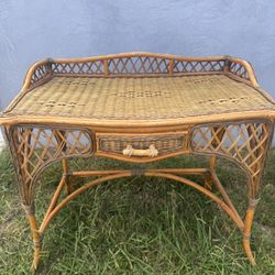 Vintage Bamboo & Wicker Writing Desk or Vanity 