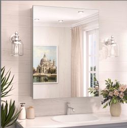 Mirrored Medicine Cabinet 24x32 Inch Silver