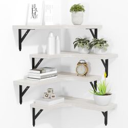 BRAND NEW IN BOX CORNER FLOATING SHELVES - RUSTIC WHITE