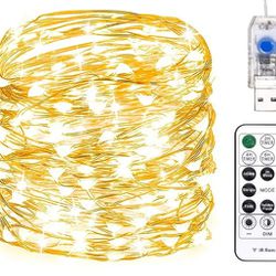 New Fairy Lights 66 ft 200 LED USB Twinkle String Lights Plug in Silver Wire Lights with Remote and Timer 8 Modes Outdoor Waterproof Starry Lights DIY