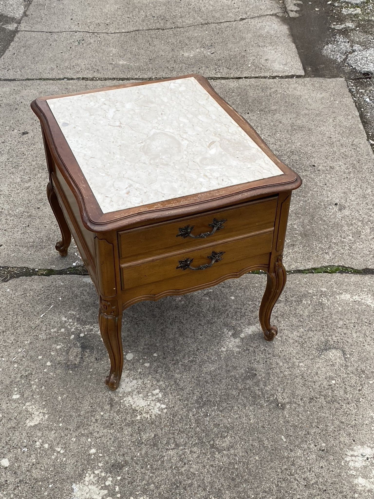 Vintage Marble Etched Nightstand Side End Table With Drawer Provincial