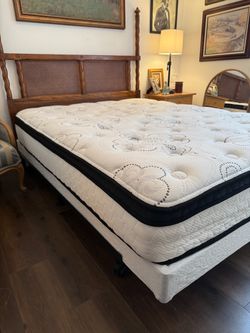 Queen Size Cane Headboard and Mattress Set