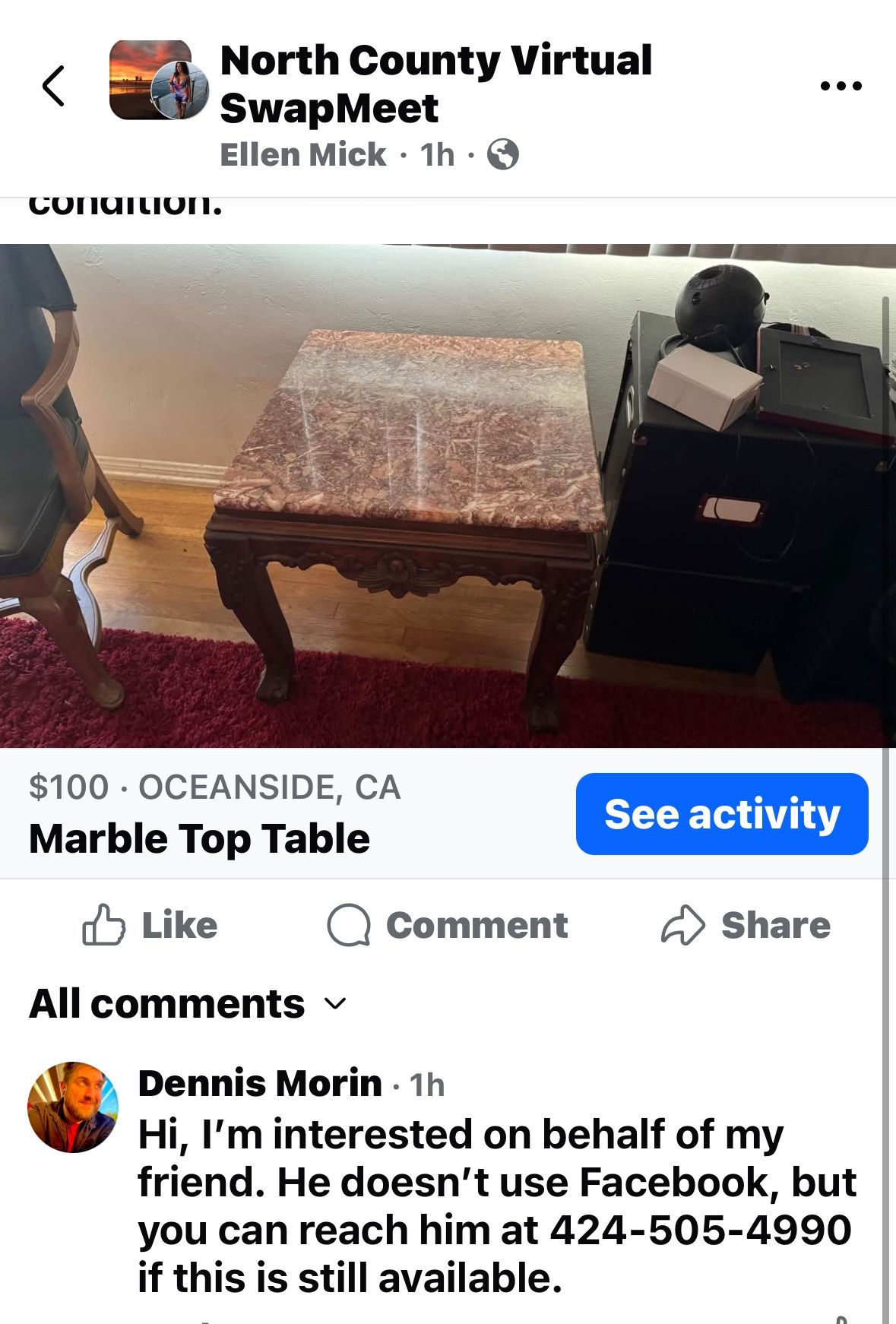 Beautiful Marble Top Table
