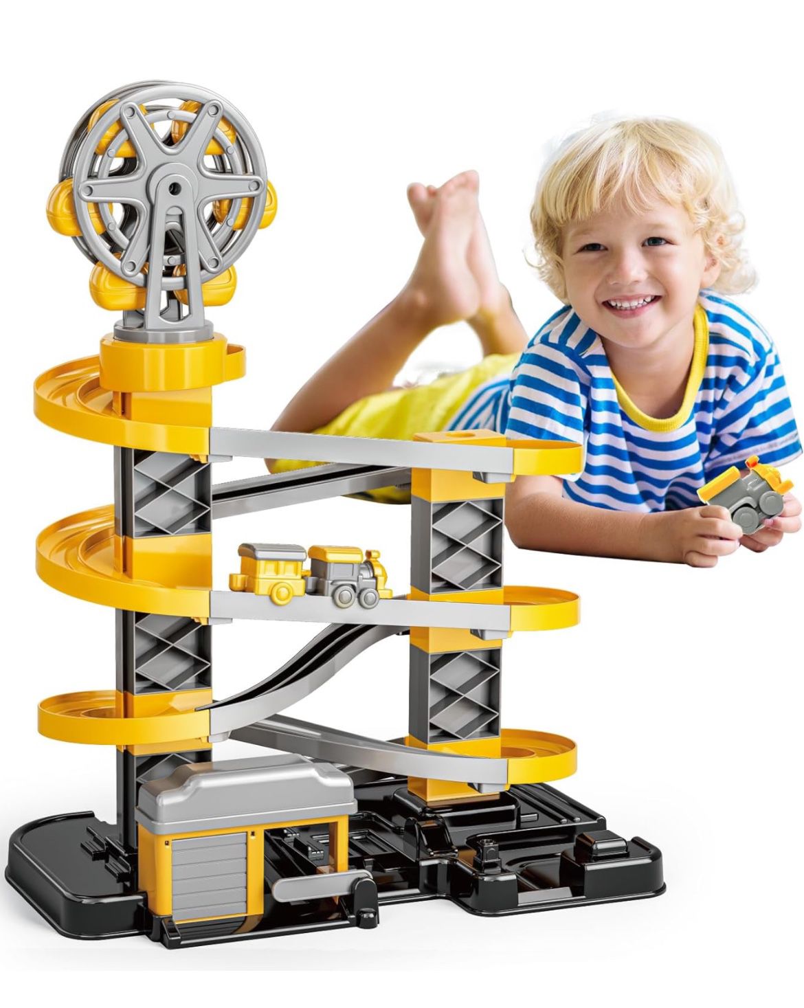 Kids Toys Race Tracks Toy for 3 4 5 6 7 8 Year Old Boys Girls, 2 PCS Truck Car and Flexible Track Pl
