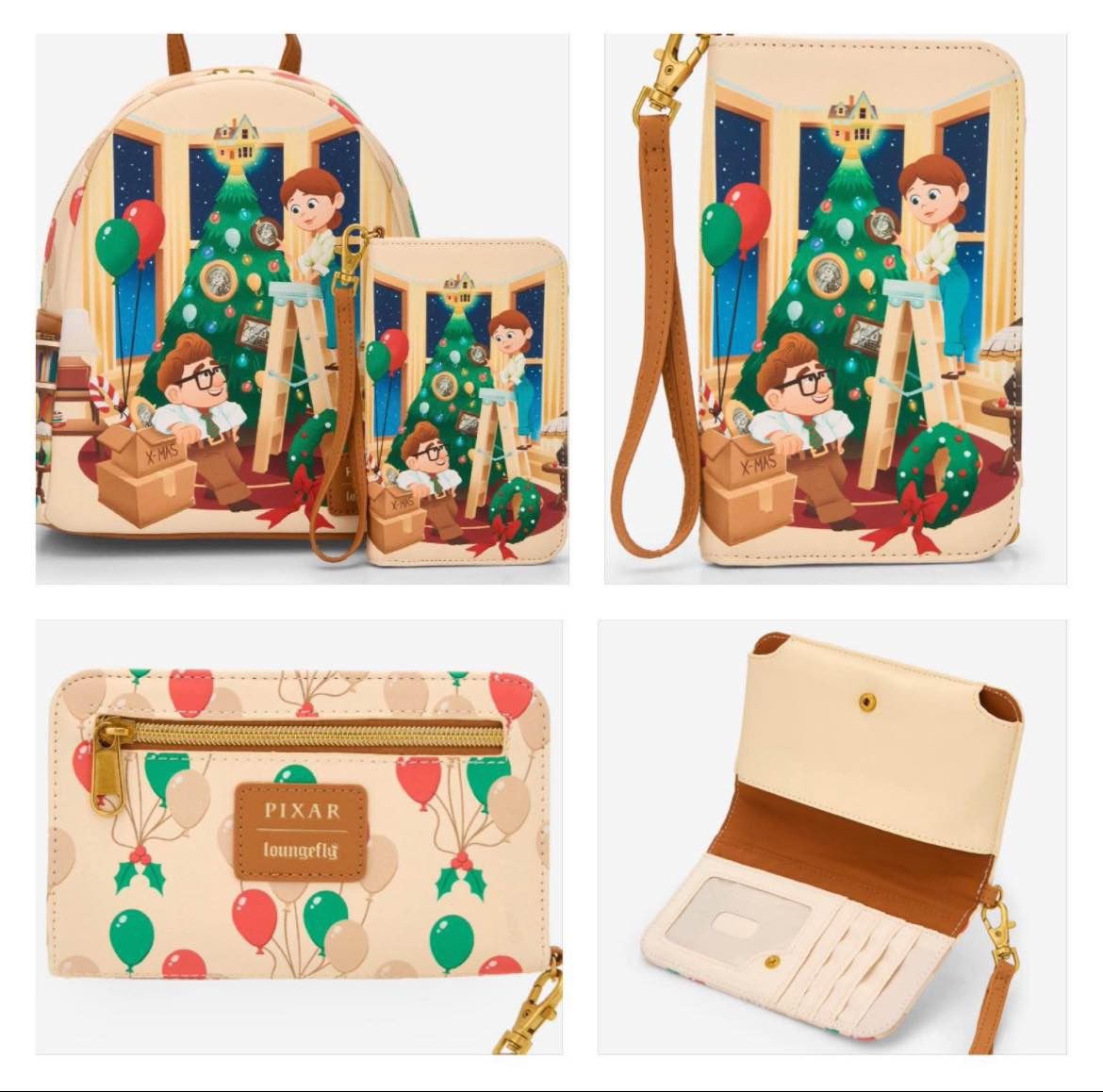 PIXAR Loungefly UP Xmas Tree Mini Backpack & Wallet SET (NWT)