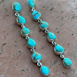 SOLD Sterling Silver Handmade Royston Turquoise Earrins New 