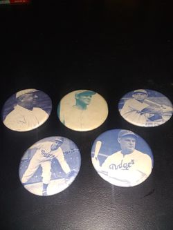 Vintage 5 Brooklyn Dodgers Buttons Lot
