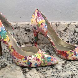 Stunning Chic a.n.a Colorful Abstract Floral Women's Heels Stiletto - Size 9.5
