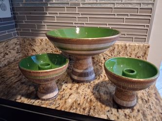 Assortment of 3 Aldo Londi Bitossi Italian MCM Ceramics Green & Brown