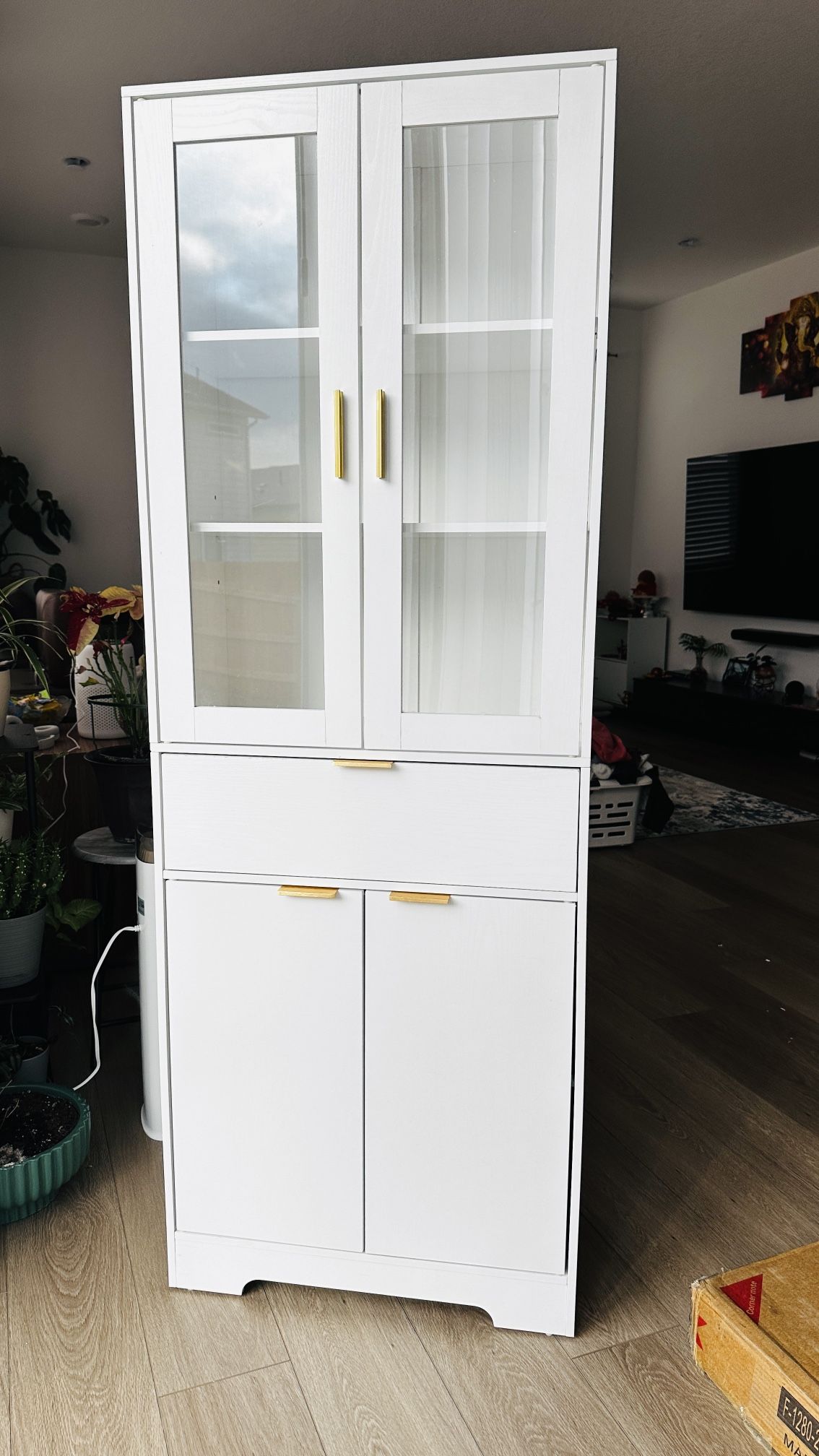 65” Bookcase With Drawers &Doors, Tall Cabinet With Adjustable Shelves, Display Bookshelves, White