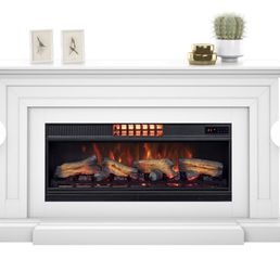 68" Wall Mantel is a white electric fireplace featuring ClassicFlame