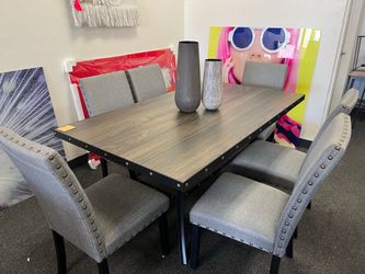 Dining Table Set with 6 Upholstered Chairs