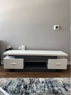 TV Console Stand in White & Gray