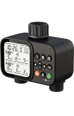 2 Zone Sprinkler Timer for Garden Hose, 8 Programmable Hose Water Timer with Auto Rain Delay, 3.3“ Large LCD Display Digital Irrigation System for Pla