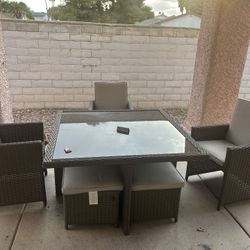Outdoor Table With 4 Chairs and 4 Small Benches 