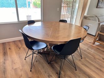 Large 60” Round Wood Dining Table + 5 Chairs – Seats Up to 8