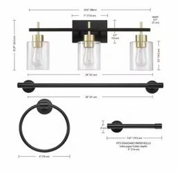 Tanya 23 in. 3-Light Matte Black Vanity Light with Towel Bar, Toilet Paper Holder, Towel Ring