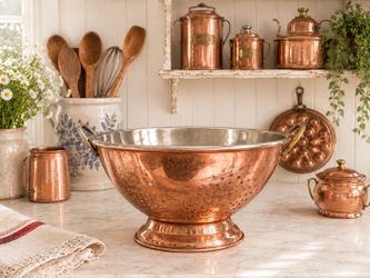 Vintage Copper Pedestal Colander.  128