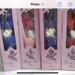 Teddy Bear With Rose In Color Box