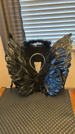 Black Feather Angel Wings with Halo Costume Set
