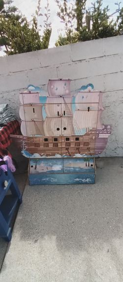 Kids Pirate Ship Wooden Storage Cabinet