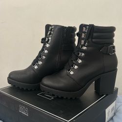 MIA Women's Annamaria Block Heel Lug Sole Biker Boots