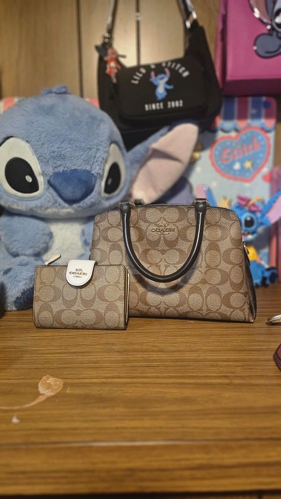 Coach Brown Signature Handbag and Wallet.