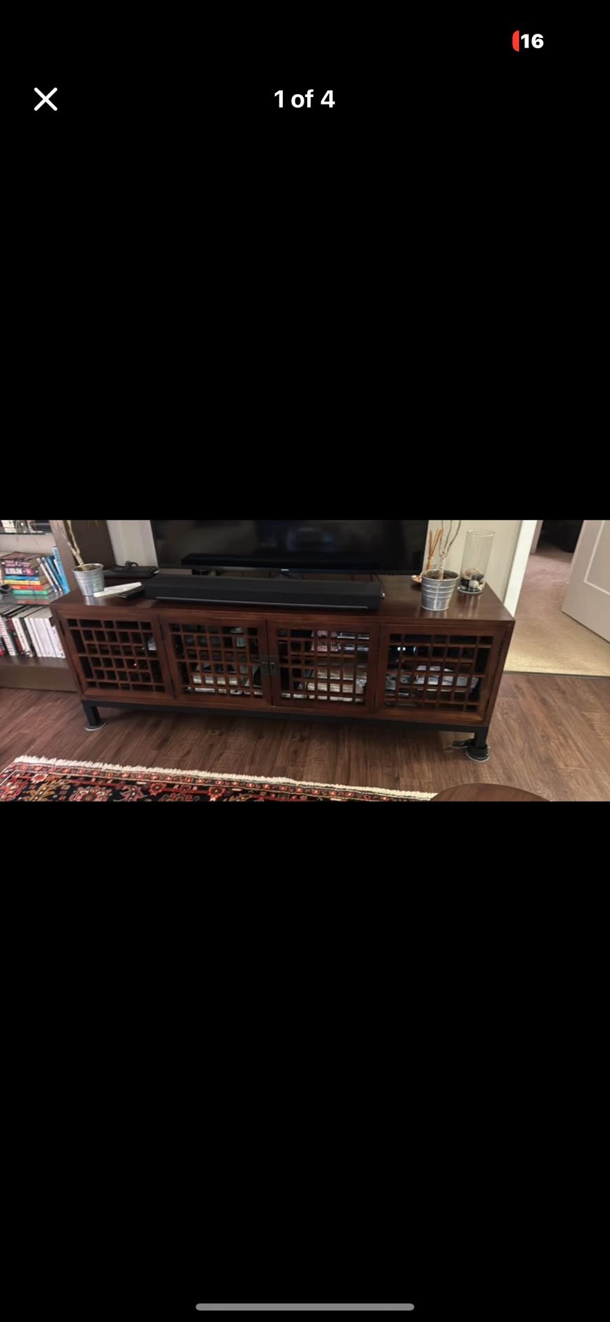 Wooden tv stand from Room and Board