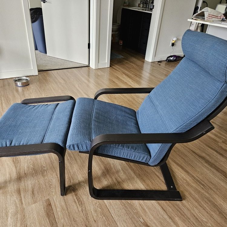 Blue POÄNG Armchair With Ottoman 