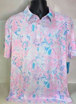 Birdie Bound Tropical Pastel Golf Polo Mens Large