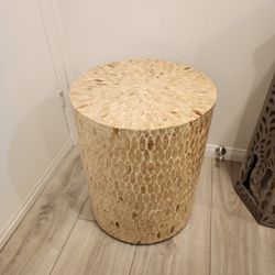 Beautiful Pier 1 Imports Round Golden Shelled End/Side Table