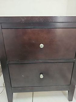Dark Brown Wood 2-Drawer Nightstand.