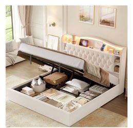 Queen size lift up beige velvet bedframe new