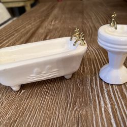 Vintage Miniature Dollhouse Porcelain Tub & Pedestal Sink