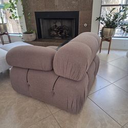 Modern Oversized Modular Sofa 1 Piece – Puffy Bouclé Arm Chair / Loveseat Piece – Blush Beige
