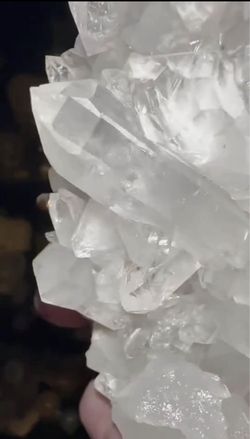 Clear quartz cluster on custom gold stand