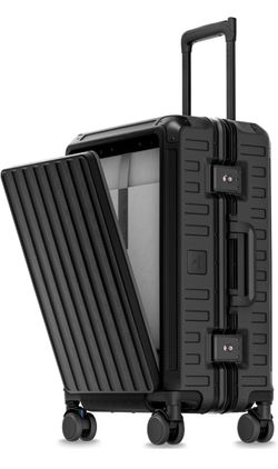 LUGGEX Front Opening Zipperless Carry On Suitcase, Black, 21"