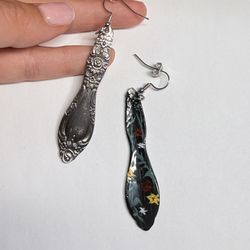 Spoon Earrings – Silver-Plated, Hand-Painted Back, Upcycled Dangles