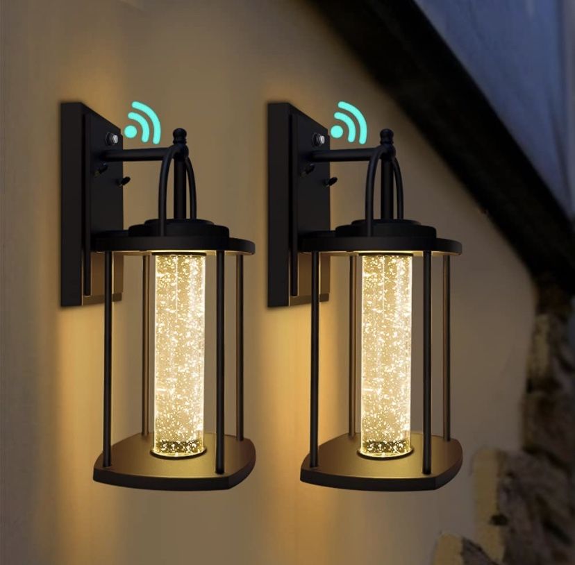 PARTPHONER Dusk to Dawn Outdoor Light Fixtures Wall Mount 2 Pack, Modern Wall Sconce Lighting with Crystal Bubble Glass, LED Porch Lights with Photoce
